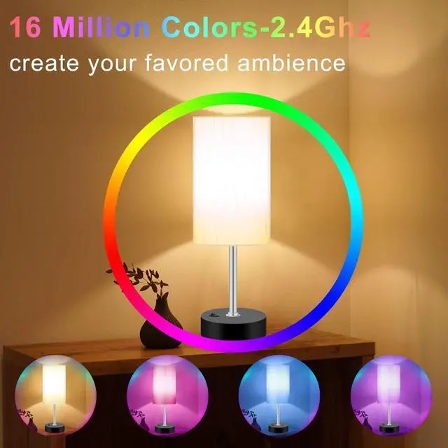 Alt view image 9 of 14 - Bedroom Lamp with Smart RGB LED Bulb, Multicolor Changing Table Lamp for Bedroom with 2 USB Port, Dimmable Bedside Lamp Work with Alexa, Smart Nightstand Light for Living Room Sync with Music(2.4GHz)