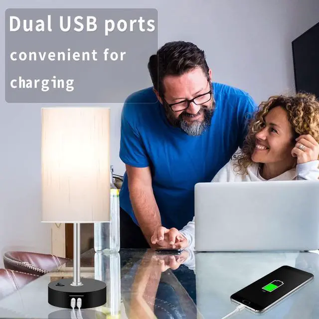Alt view image 13 of 14 - Bedroom Lamp with Smart RGB LED Bulb, Multicolor Changing Table Lamp for Bedroom with 2 USB Port, Dimmable Bedside Lamp Work with Alexa, Smart Nightstand Light for Living Room Sync with Music(2.4GHz)