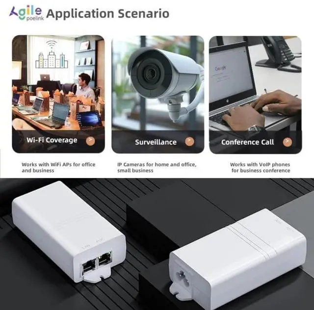 Alt view image 14 of 14 - Gigabit PoE+ Injector 30W IEEE802.3at/af Compliant, Supplies PoE(15.4W) or PoE+(30W) Power Over Ethernet Distances Up to 328ft, PoE Injector Adapter for Camera/Access Point/IP Phones, AG-P200