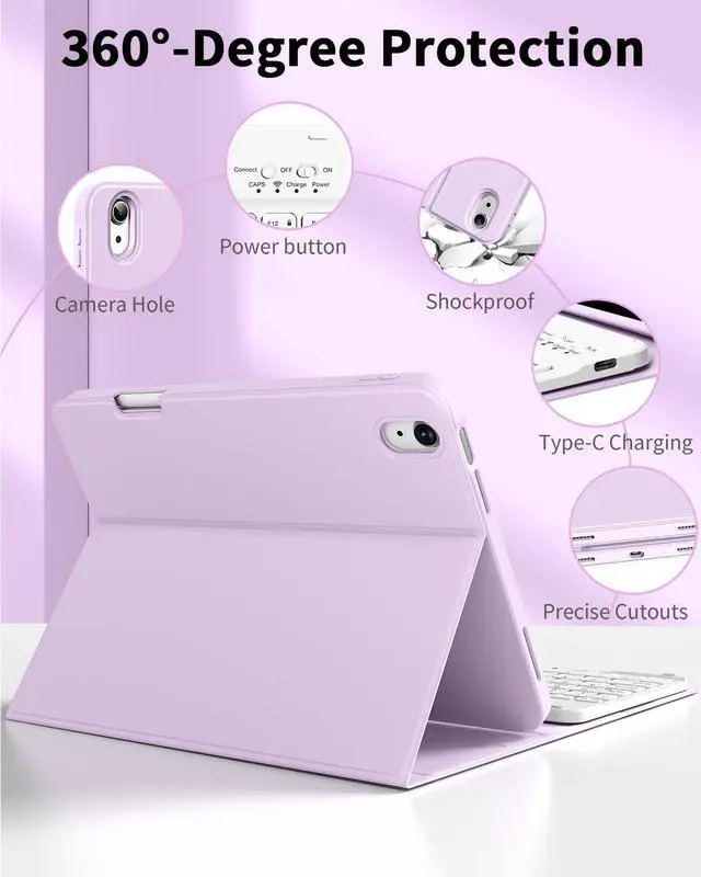 Alt view image 14 of 14 - for iPad A16 11th 10th Generation Case with Keyboard - Wireless Detachable Folio Keyboard Cover with Pencil Holder for iPad 11/10.9 inch 2025/2022 (Purple)