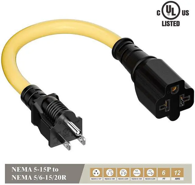 Alt view image 9 of 14 - 4-1 12AWG Heavy Duty 15 Amp Household AC Plug to 20 Amp T Blade Adapter Cable,5-15P to 5-20R to 6-15R to 6-20R, AC Power Adapter, L=1FT