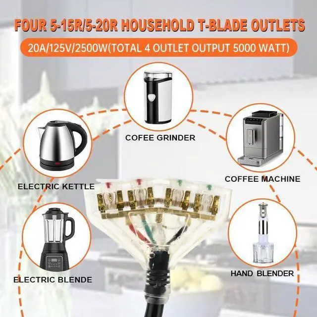 Alt view image 14 of 14 - 30 Amp to 110 Adapter RV Cord, 30 to 20 Amp Adapter, l14-30P Male to 4X 5-15R/5-20R T-Blade Household Outlet Female with Lighted Power Indicator UL Listed (L14-30P to 4X5-15R/5-20R)