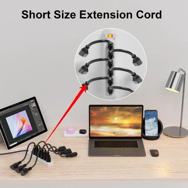 Alt view image 14 of 14 - 12 Pack Short Extension Cord 1 Foot Black, 16/3 Gauge Indoor Power Extension Cable, 13A 125V 1625W 16AWG, 3 Prong Outlet Saver NEMA 5-15P to NEMA 5-15R, ETL Listed POWGRN
