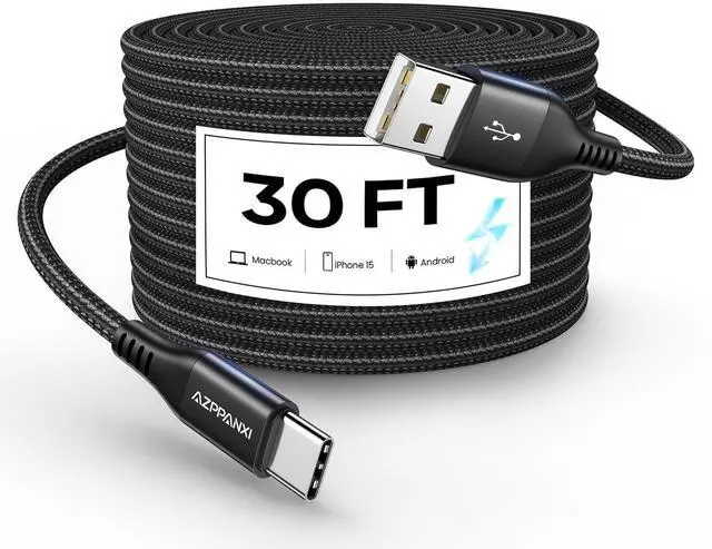 Alt view image 8 of 14 - 30FT USB C Cable, Extra Long USB A to USB Type C Charger Cord High-Grade Nylon Braided Charger Cord Type-C Power Wire for Security Camera/USB-C Phone/Tablet/PS5/Switch (No Data Transfer)