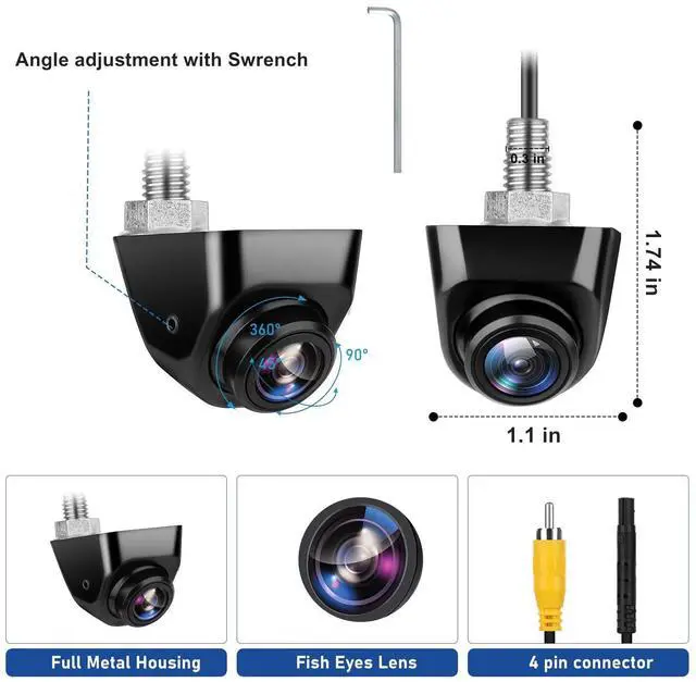 Alt view image 13 of 14 - HD Backup Camera for Car Universal Front/Side/Rear Camera for 12V Car Truck Pickup SUV Rear View Reverse Camera with Left and Right, Up and Down Rotation Angle Night Vision IP69K Waterproof