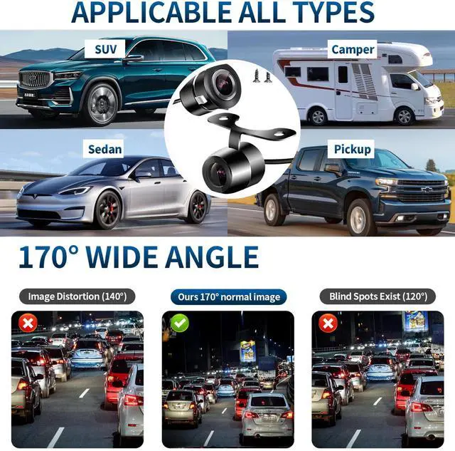 Alt view image 10 of 14 - Backup Camera - Reverse Camera for Car&Trucks,HD Night Vision,170 Degrees Perfect Angle, IP69 Waterproof Stainless Steel Texture,Universal License Plate Rear View Camera