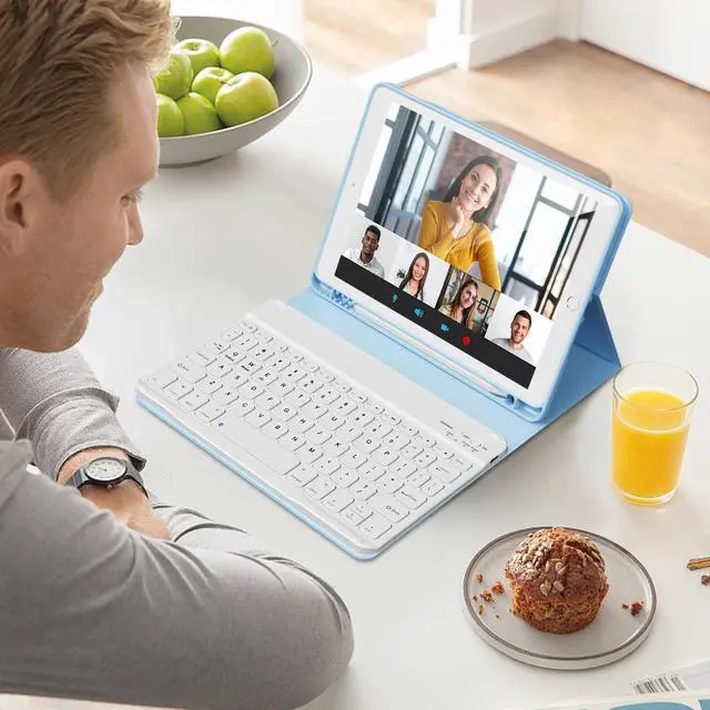 Alt view image 12 of 14 - Keyboard Case for iPad 9th/8th/7th Generation (10.2 Inch, 2021/2020/2019), Smart Magnetic Detachable Wireless Bluetooth Keyboard, Folio Stand Cover with Pencil Holder, Sky Blue