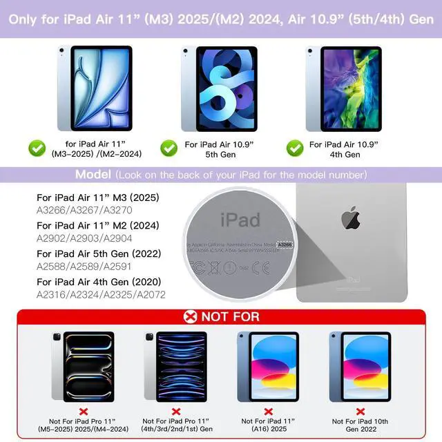 Alt view image 12 of 14 - for iPad Air 11-inch Case with Keyboard M4/M3/M2 (2026/2025/2024), Mouse and Detachable Wireless Keyboard Combo for iPad Air 5th/4th 10.9-inch, 7-Color Backlight with Pencil Holder, Purple