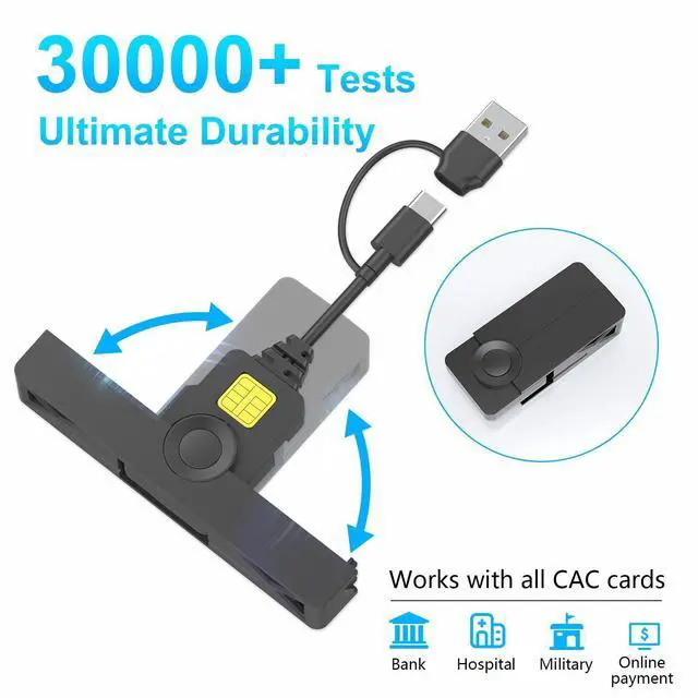 Alt view image 13 of 14 - CAC Reader Military USB C CAC Card Reader DOD Military USB Common Access CAC Fold Smart Card Reader ID CAC Card Reader Compatible with Mac Os, Windows 10/11,Mac OS 10.15 and Linux Black