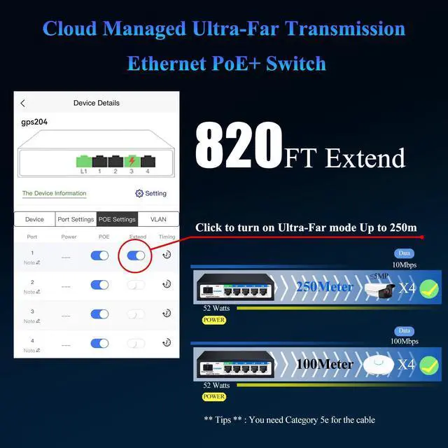Alt view image 12 of 14 - Easy Smart Managed PoE Switch 5 Port Gigabit and SFP Slot, with 4 Gigabit Port PoE+@52W, Fanless&Metal Design, Plug & Play, VLAN Mode, Overload Protection