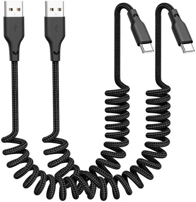 Alt view image 8 of 14 - Car Carplay Cable 2Pack 3ft Coiled USB A to USB C Fast Charge Cord for iPhone 17/16/15/Plus/Pro Max/MacBook Pro, Auto Coiled Retractable iPhone Car Cord