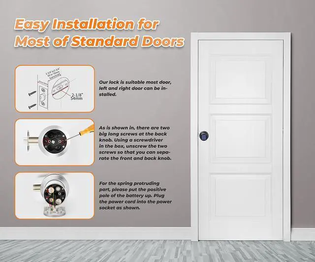 Alt view image 12 of 14 - Keypad Door Knob Lock, Keyless Entry Door Knob with Anti-Slip Handle, Auto Lock, Electronic Black Door Knob, Safe and Easy Installation for Home, Office, Hotel and Garage