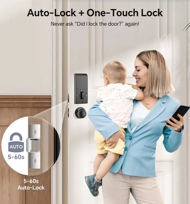 Alt view image 10 of 14 - Keyless Entry Keypad Deadbolt with Handle Set, Smart Lock, Auto-Lock + One-Touch Lock, 100 Codes + 15-Min Easy Install, Ideal for Airbnb/Homes/Offices, Fits U.S. Standard Front Doors, Black