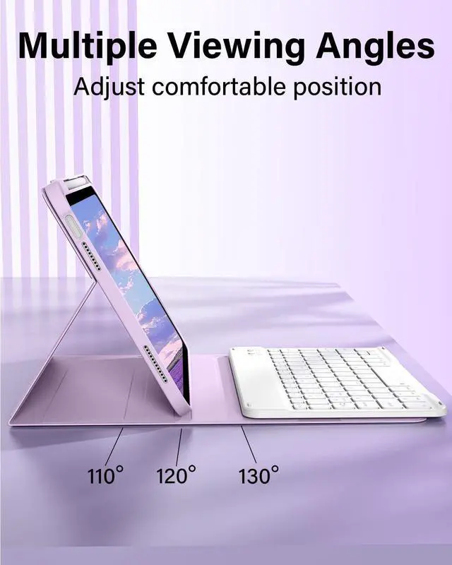 Alt view image 12 of 14 - for iPad A16 11th 10th Generation Case with Keyboard - Wireless Detachable Folio Keyboard Cover with Pencil Holder for iPad 11/10.9 inch 2025/2022 (Purple)