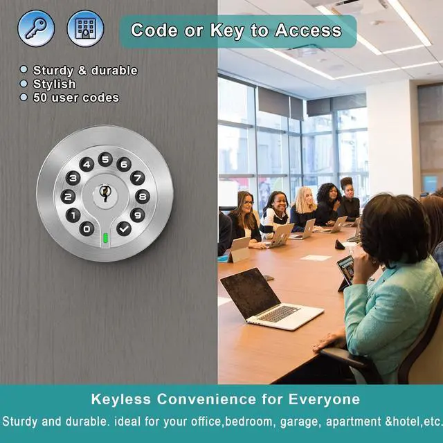 Alt view image 10 of 14 - Keypad Door Knob with Key,Keyless Entry Door Lock, Code Locks Door Knob, Auto Lock,50 User Code, for Home,Office,Hotel,Bedroom,Garage,Not Deadbolt