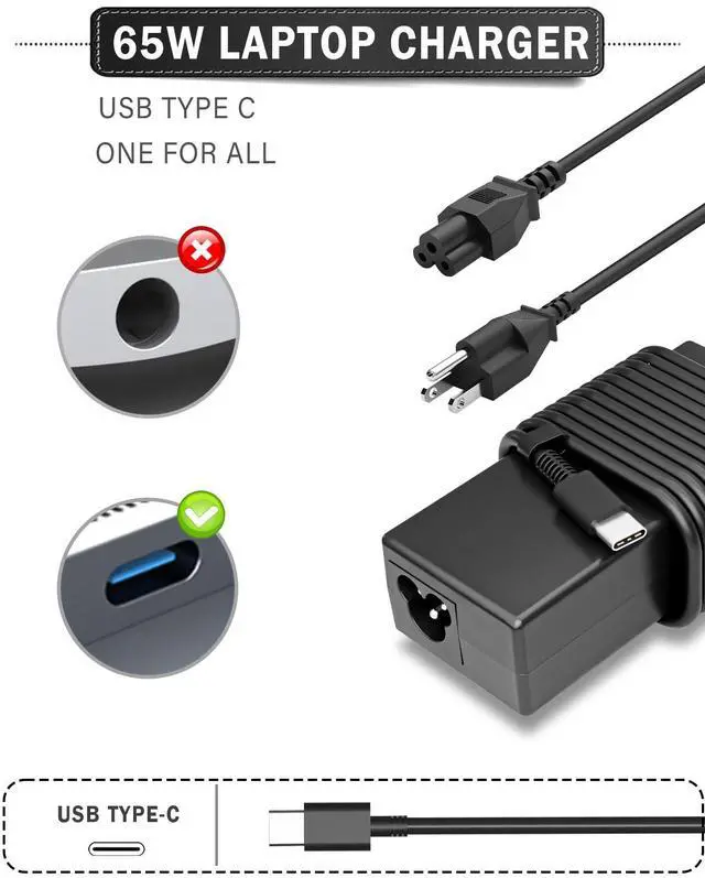 Alt view image 9 of 14 - 65W 45W USB C Laptop Charger Compatible with HP EliteBook 830 835 840 845 860 865 640 650 655 1040 G8 G9 G10 G11 Probook 440 445 450 455 460 465 G8 G9 G10 G11 Chromebook