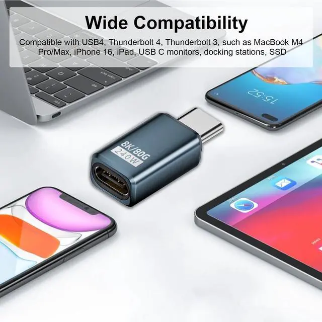 Alt view image 11 of 14 - 80Gbps USB C 90 Degree Adapter240W Charging/ 8K@60Hz Video 90 Degree USB C Adapter Right Angle Type C Extender Compatible for Thunderbolt 5/4, iPhone 16, Steam Deck,5-Pack