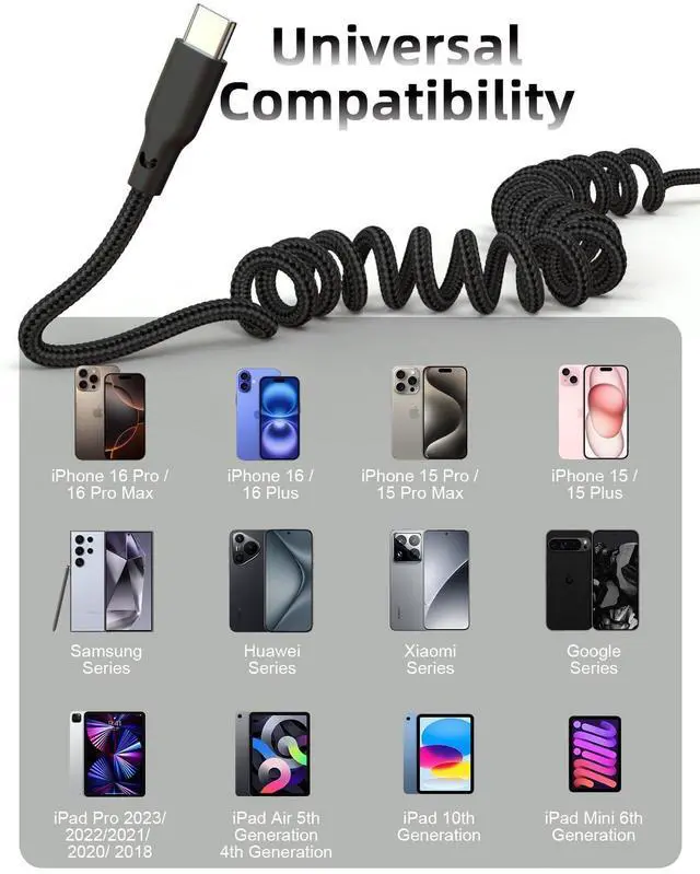 Alt view image 11 of 14 - Car Carplay Cable 2Pack 3ft Coiled USB A to USB C Fast Charge Cord for iPhone 17/16/15/Plus/Pro Max/MacBook Pro, Auto Coiled Retractable iPhone Car Cord