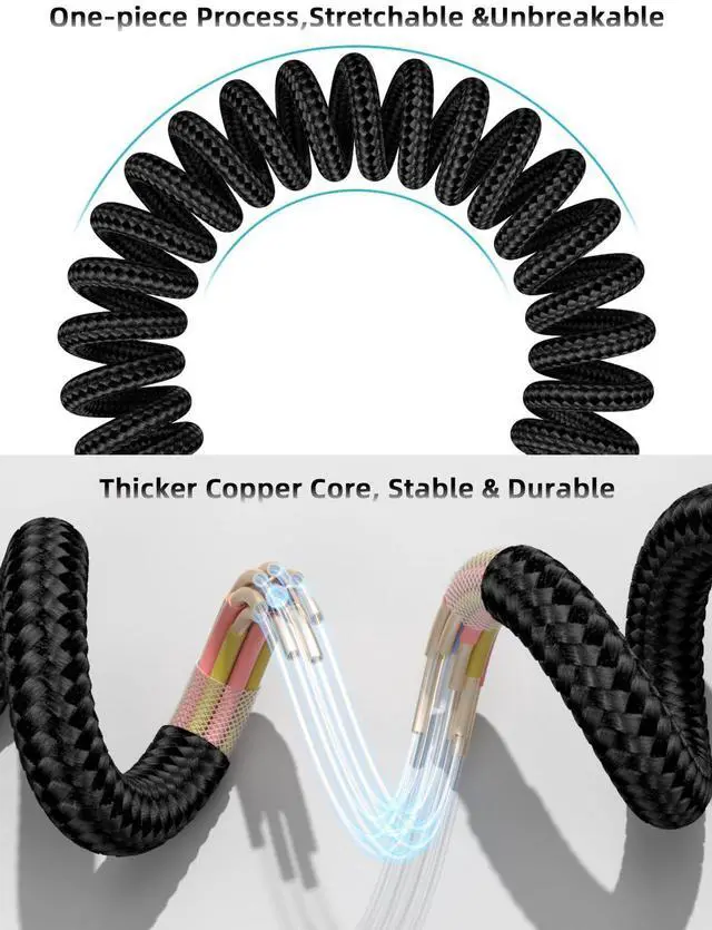 Alt view image 13 of 14 - Car Carplay Cable 2Pack 3ft Coiled USB A to USB C Fast Charge Cord for iPhone 17/16/15/Plus/Pro Max/MacBook Pro, Auto Coiled Retractable iPhone Car Cord
