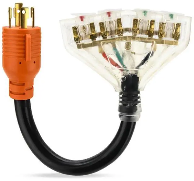 Alt view image 8 of 14 - 30 Amp to 110 Adapter RV Cord, 30 to 20 Amp Adapter, l14-30P Male to 4X 5-15R/5-20R T-Blade Household Outlet Female with Lighted Power Indicator UL Listed (L14-30P to 4X5-15R/5-20R)
