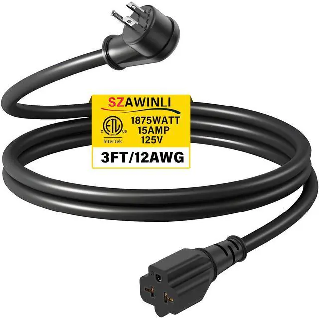 Alt view image 8 of 14 - 12AWG Heavy-Duty Extension Cord,4-in-1 15A Household AC Plug to 20A T-Shaped Blade Adapter Cable,3FT Extension Cord Power Adapter,NEMA 5-15P to 5-15R,5-20R,6-15R,6-20R AC Extension Wire(Black).
