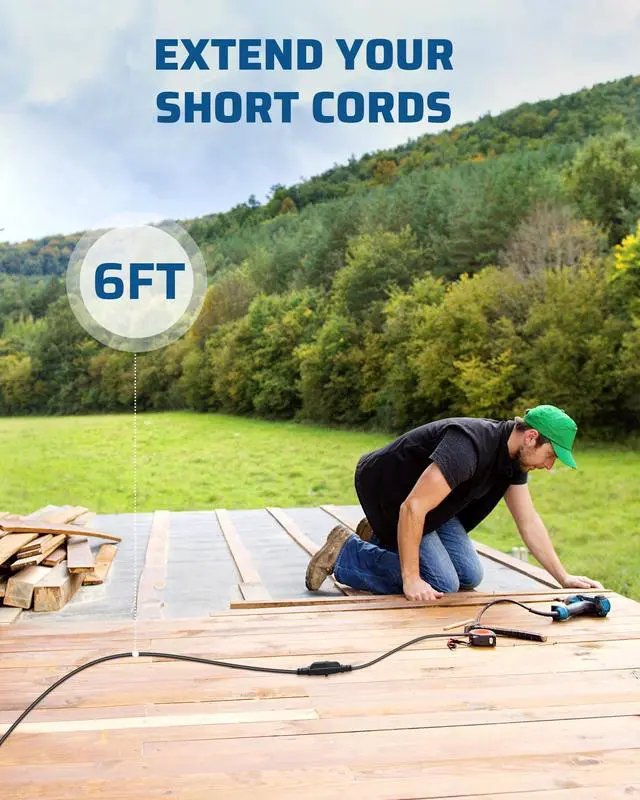 Alt view image 11 of 14 - 2 Pack 6FT Outdoor Extension Cord Waterproof, Short Extension Cord 16 AWG SJTW, NEMA 5-15P to 5-15R, 3 Prong Grounded Plug, for Indoor and Outdoor, ETL Listed, Black