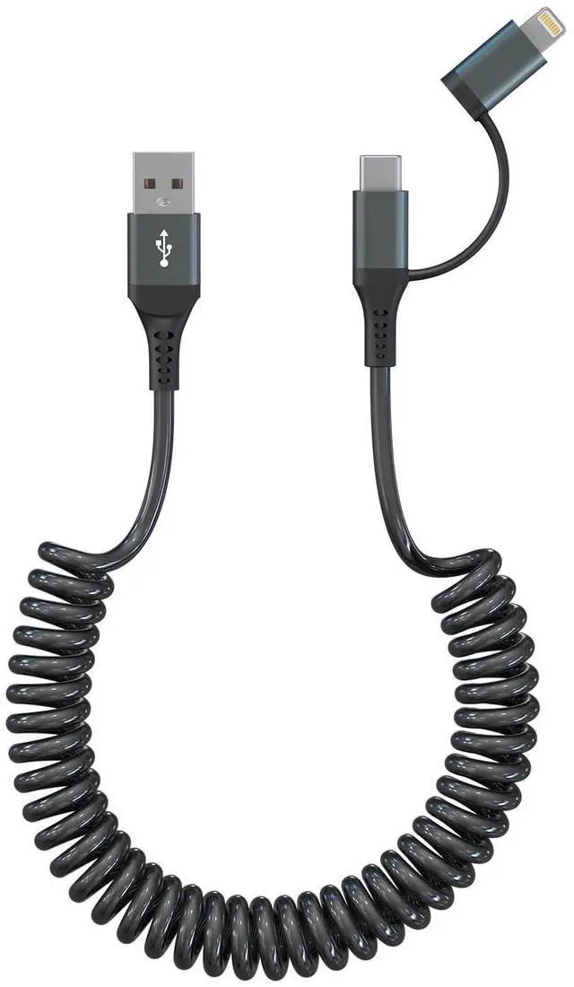 Alt view image 8 of 14 - USB to USB C and Lightning Cable Support Apple Carplay & Android Auto - 3A Fast Charge & 480Mbps Data Sync Coiled Lightning Cable USB C iPhone Charger Cord for iPhone 16 15 14 13 12 11 Android