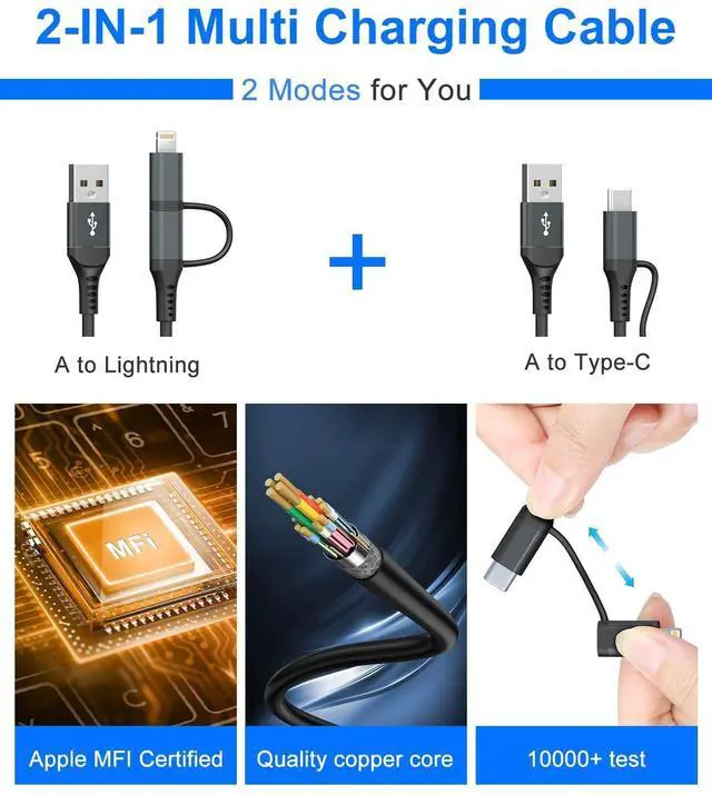 Alt view image 10 of 14 - USB to USB C and Lightning Cable Support Apple Carplay & Android Auto - 3A Fast Charge & 480Mbps Data Sync Coiled Lightning Cable USB C iPhone Charger Cord for iPhone 16 15 14 13 12 11 Android
