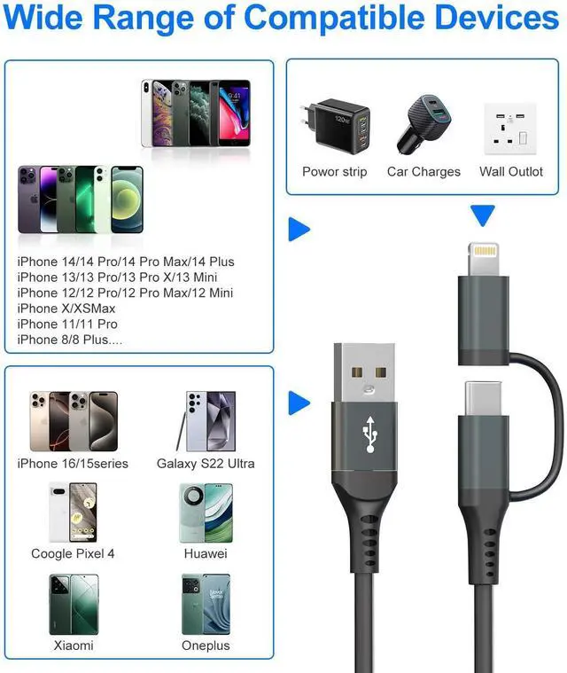 Alt view image 13 of 14 - USB to USB C and Lightning Cable Support Apple Carplay & Android Auto - 3A Fast Charge & 480Mbps Data Sync Coiled Lightning Cable USB C iPhone Charger Cord for iPhone 16 15 14 13 12 11 Android