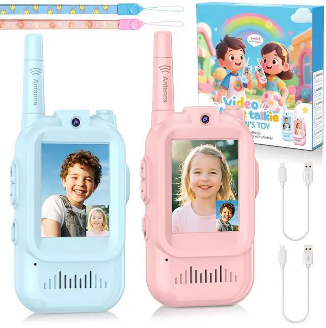 Alt view image 8 of 14 - Video Walkie Talkie for Kids - 2 Pack Rechargeable Kids Walkie Talkies Long Range Radios, Video Intercom & Voice Effects, Christmas Birthday Gifts, Toys for Age 3-12 Boys Girls, Indoor Outdoor Travel