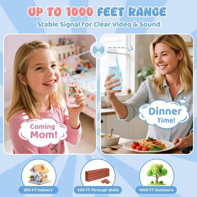 Alt view image 10 of 14 - Video Walkie Talkie for Kids - 2 Pack Rechargeable Kids Walkie Talkies Long Range Radios, Video Intercom & Voice Effects, Christmas Birthday Gifts, Toys for Age 3-12 Boys Girls, Indoor Outdoor Travel