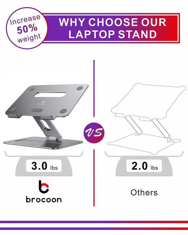 Alt view image 9 of 14 - Adjustable MacBook Laptop Stand for Desk | Ergonomic Aluminum Laptop Riser with Heat-Vent, Compatible for 10-17" Laptops, Space Grey