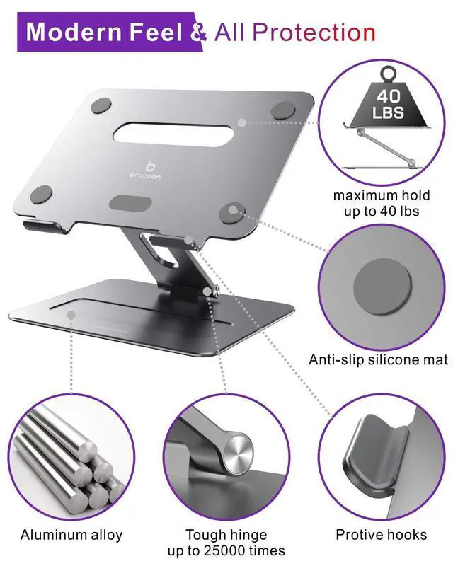 Alt view image 10 of 14 - Adjustable MacBook Laptop Stand for Desk | Ergonomic Aluminum Laptop Riser with Heat-Vent, Compatible for 10-17" Laptops, Space Grey
