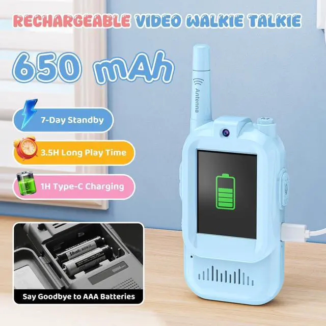 Alt view image 11 of 14 - Video Walkie Talkie for Kids - 2 Pack Rechargeable Kids Walkie Talkies Long Range Radios, Video Intercom & Voice Effects, Christmas Birthday Gifts, Toys for Age 3-12 Boys Girls, Indoor Outdoor Travel