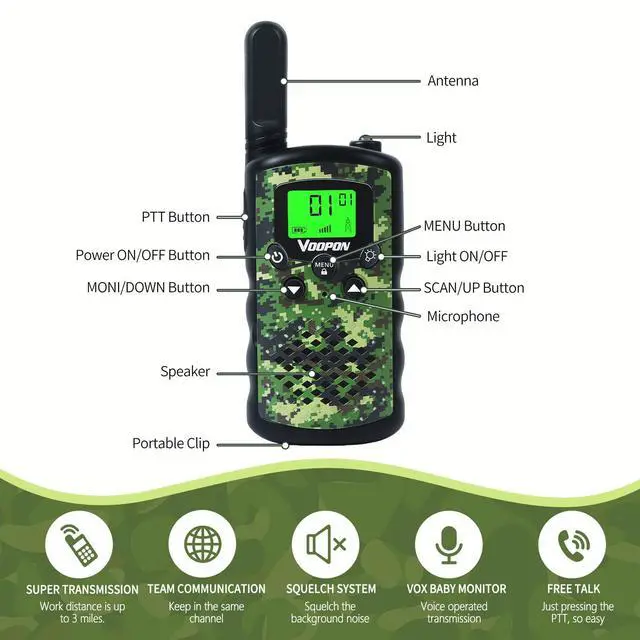 Alt view image 9 of 14 - Walkie Talkies for Kids Camouflage Toys 2 Way Radios 22 Channels Long Range Gifts for Boys and Girls Age 4 to 12 5 6 7 8 9 Years Old for Army Outdoor Camping Games Soldier Birthday Presents