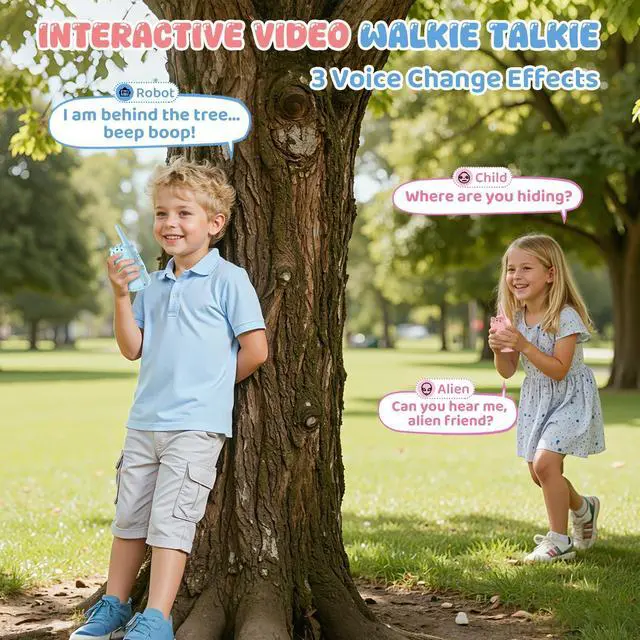 Alt view image 12 of 14 - Video Walkie Talkie for Kids - 2 Pack Rechargeable Kids Walkie Talkies Long Range Radios, Video Intercom & Voice Effects, Christmas Birthday Gifts, Toys for Age 3-12 Boys Girls, Indoor Outdoor Travel