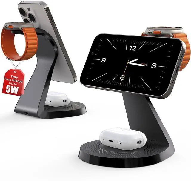 Alt view image 7 of 12 - 3 in 1 Charging Station for Apple Devices,Mag-Safe Charger Stand Fast Charging,Wireless Charger for iPhone 16/15/14/13/12 Series,& AirPods,& iWatch(USB-C Charger Included)