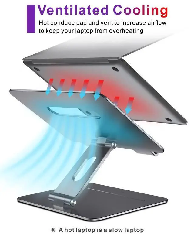 Alt view image 11 of 14 - Adjustable MacBook Laptop Stand for Desk | Ergonomic Aluminum Laptop Riser with Heat-Vent, Compatible for 10-17" Laptops, Space Grey