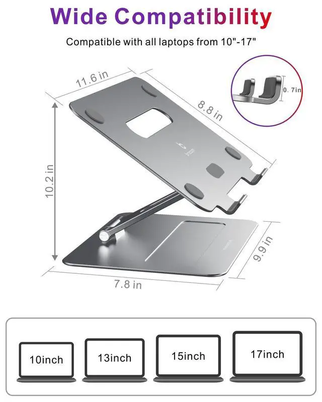Alt view image 13 of 14 - Adjustable MacBook Laptop Stand for Desk | Ergonomic Aluminum Laptop Riser with Heat-Vent, Compatible for 10-17" Laptops, Space Grey