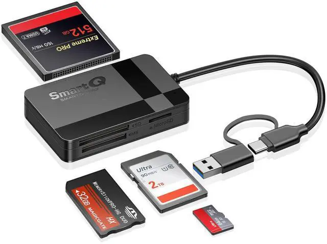 Alt view image 7 of 12 - SD Card Reader, Memory Card Reader 4 in 1 USB C USB 3.0 Dual Connector Adapter Simultaneously Read SD MS CF TF Cards Supports Micro SD/Micro. Compatible with desktops, Tablets, and USB-C Smartphones