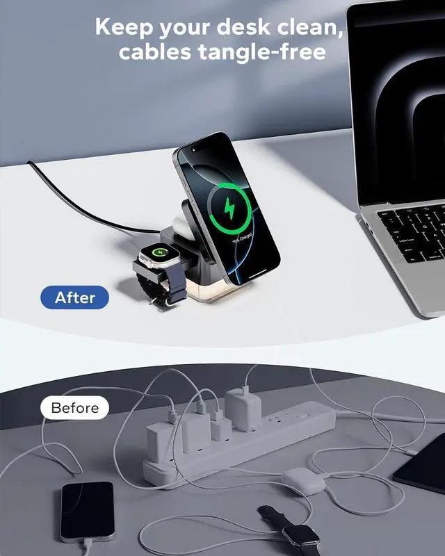 Alt view image 12 of 14 - for iPhone Nightstand Charging Station,15W 3 in 1 Wireless Phone Charger Stand with Night Lamp, Travel Foldable Magnetic Cube Magsafe Dock for iPhone 17 16 15 14 13 12 Series/Apple Watch/Airpods