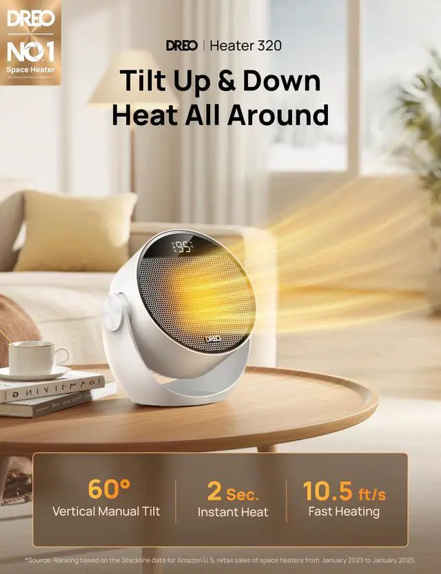 Alt view image 9 of 14 - Space Heater 1500W, 60° Adjustable Tilt, 10.5ft/s Portable Electric Heaters for Indoor Use with Thermostat, 8 Safety Protections, 3 Modes, Remote, Quiet Desk Heater for Bedroom, Office, White