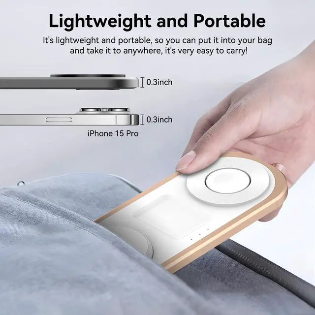 Alt view image 12 of 14 - 3 in 1 Fast Wireless Charger Stand for iPhone, Foldable Travel Charging Station for Magsafe for iPhone 17/Air/16/15/14/13/12 Series, Apple Watch Series, AirPods pro/2/3/4, Gifts for Women Men (Golden)