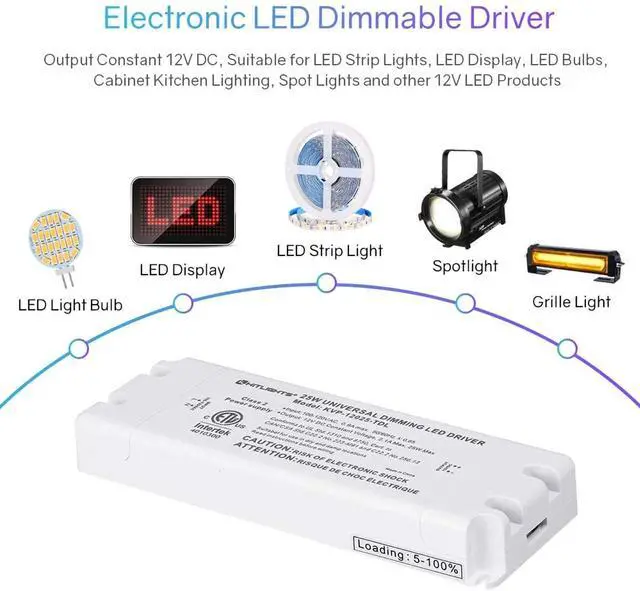 Alt view image 14 of 14 - 25W Dimmable LED Driver Transformer, Power Supply 120V AC to 12V DC, Compatible with Lutron Leviton Dimmers, for LED Strip Lights, Constant Voltage LED Projects, ETL Listed