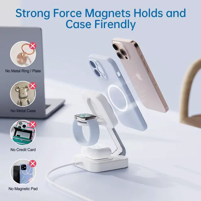 Alt view image 13 of 14 - 2026 Traveling Wireless Mag-Safe Fast Charging Station,Magnetic 3 in 1 Charger with iPhone 17 16 15 14 13 12 Pro Max Plus,Apple Watch Series & Air pods 4 3 2 Pro-Gifts for Wife & Husband(White)