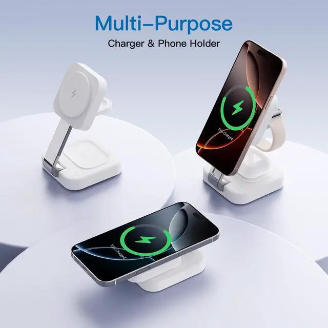 Alt view image 9 of 14 - 2026 Traveling Wireless Mag-Safe Fast Charging Station,Magnetic 3 in 1 Charger with iPhone 17 16 15 14 13 12 Pro Max Plus,Apple Watch Series & Air pods 4 3 2 Pro-Gifts for Wife & Husband(White)