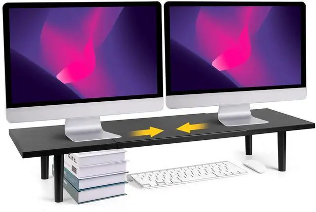 Alt view image 8 of 14 - Dual-Monitor-Stand-Riser-For-Desk Adjustable Length 32-40 InchLarge Desktop Computer Monitor Riser For 2 ScreensDesk Shelf Organizer Riser Stand For Computer/Laptop/PC/Printer/TV Black