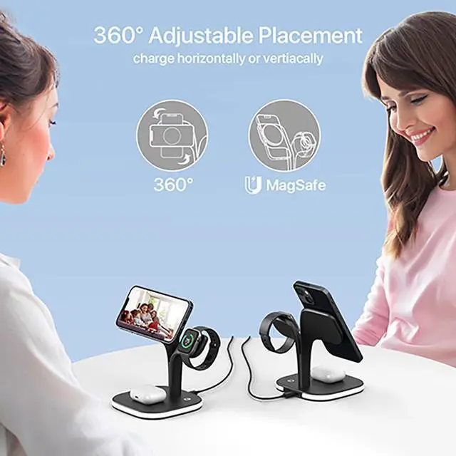 Alt view image 11 of 14 - Wireless Charging Station for Magsafe Charger,Charging Station for Multiple Devices,Wireless Charger for iPhone 17 Air 16 15 14 13 12,Apple Watch,AirPods with LED(Black)