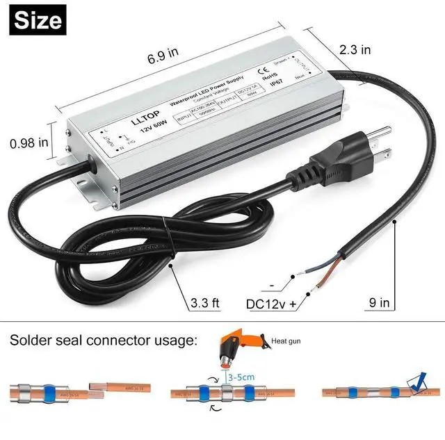 Alt view image 10 of 14 - LED Driver 60 Watts Waterproof IP67 Power Supply AC100-264V to 12V DC 5A Low Voltage Transformer Ultra Thin Adapter for Outdoor LED Lights, Computer Project