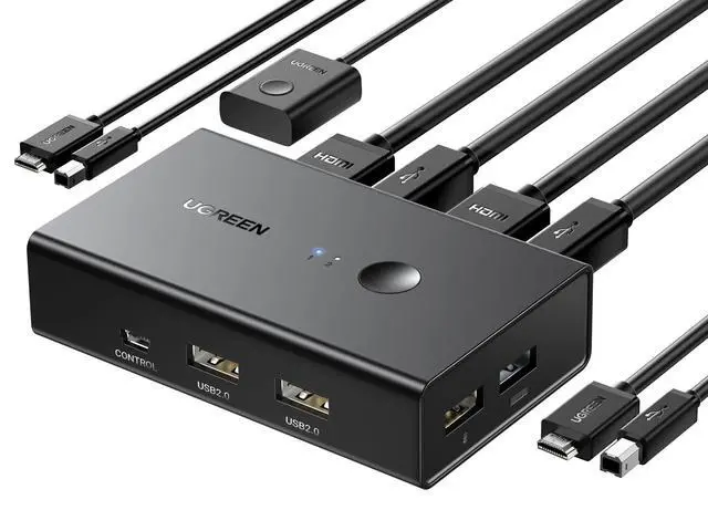 Alt view image 8 of 14 - HDMI KVM Switch 1 Monitor 2 Computers, with 4 USB Ports 4K@60Hz KVM Switches for Sharing One Monitor Keyboard Mouse Printer with 2 HDMI Cables, 2 USB Cables, Desktop Controller